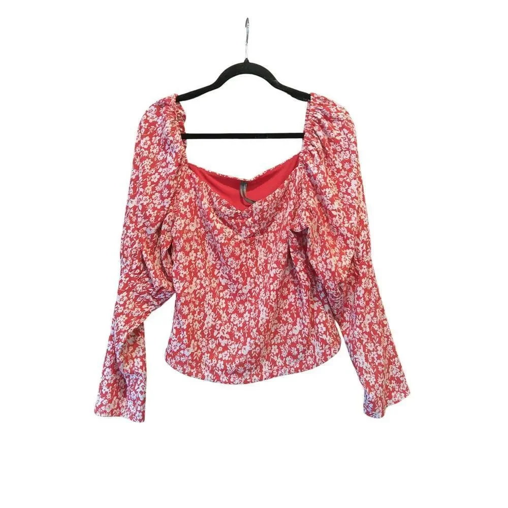 Anthropologie Carmine Red Cropped Juliet Blouse Women's Size Large